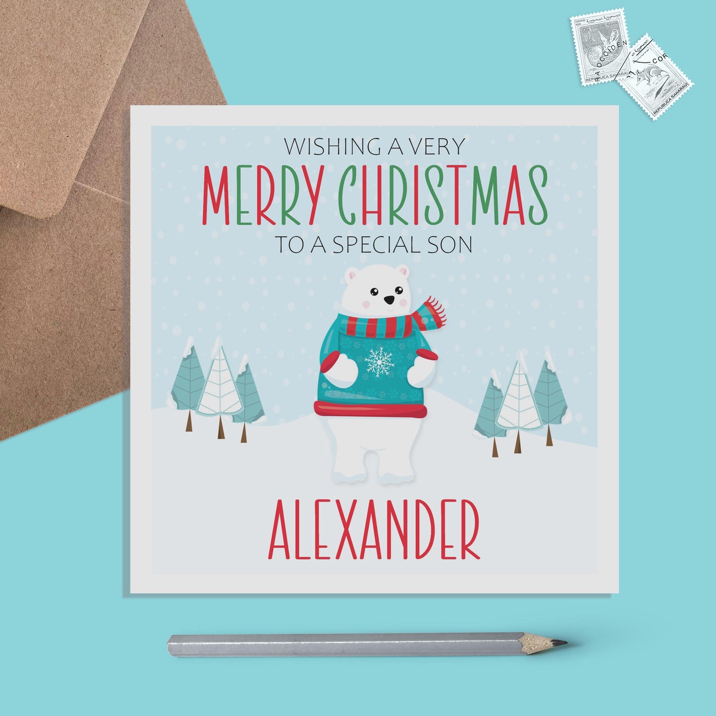 Polar Bear Son Christmas Card - Personalised Christmas Keepsake - PMPrinted