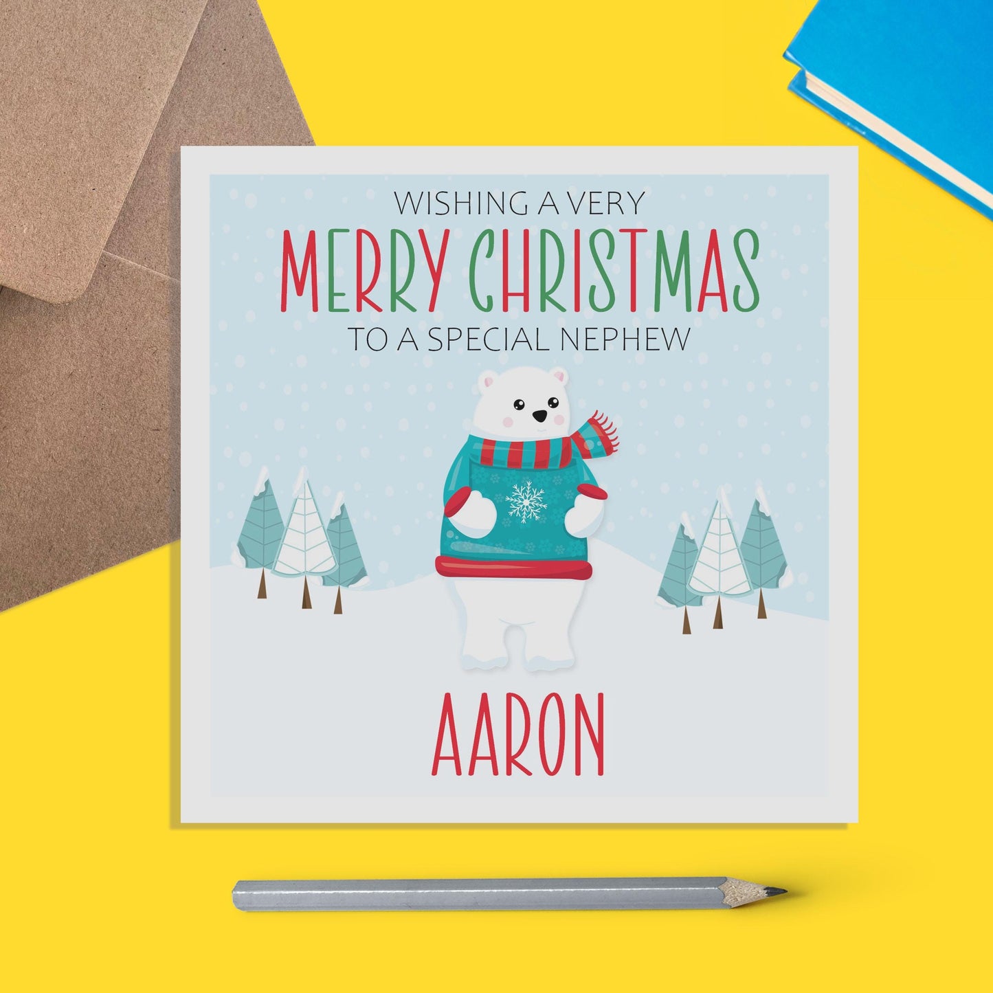Polar Bear Nephew Christmas Card - Personalised Christmas Keepsake - Lots Of Designs - PMPrinted