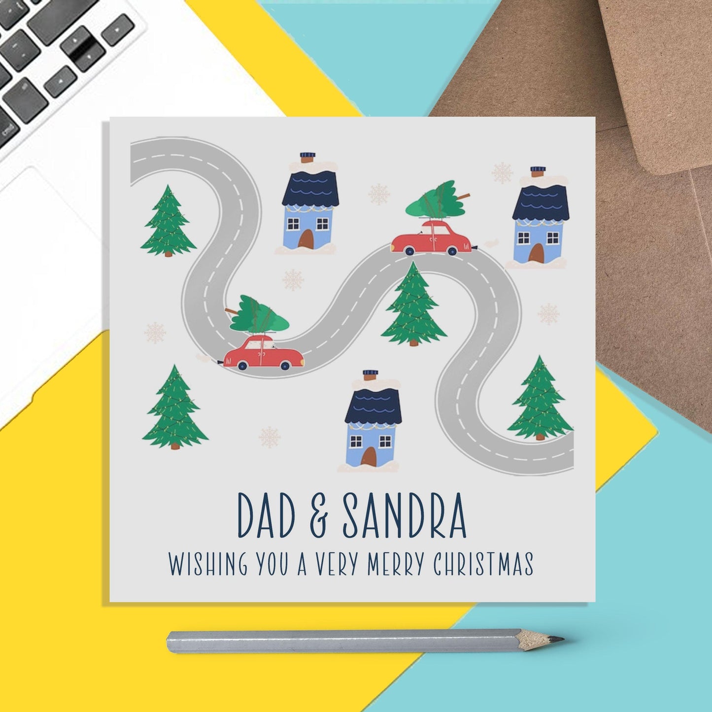 Dad And Partner Christmas Card, Snowy Scene Design - PMPrinted
