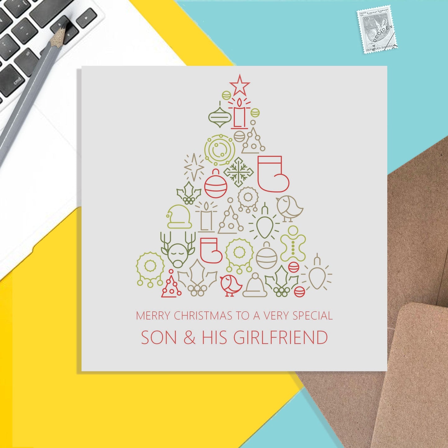 Son And His Girlfriend, Modern Christmas Card From Parents - PMPrinted