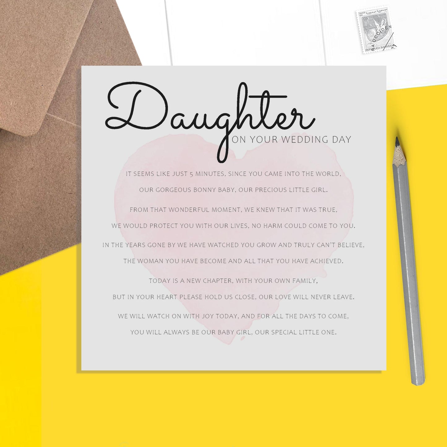 Daughter On Your Wedding Day, Sentimental Wedding Card From Parents - PMPrinted