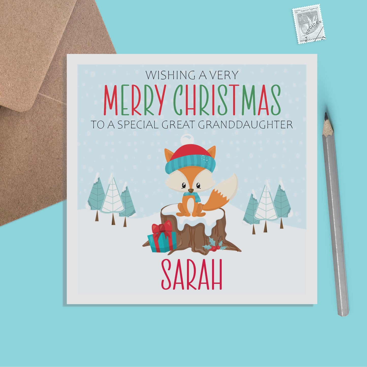 Fox Great Granddaughter Christmas Card - Personalised Christmas Keepsake - PMPrinted