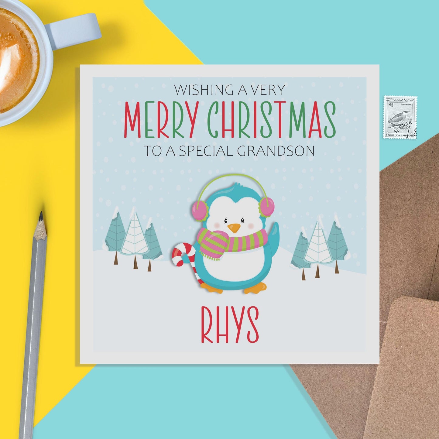 Penguin Grandson Christmas Card - Personalised Christmas Keepsake - PMPrinted