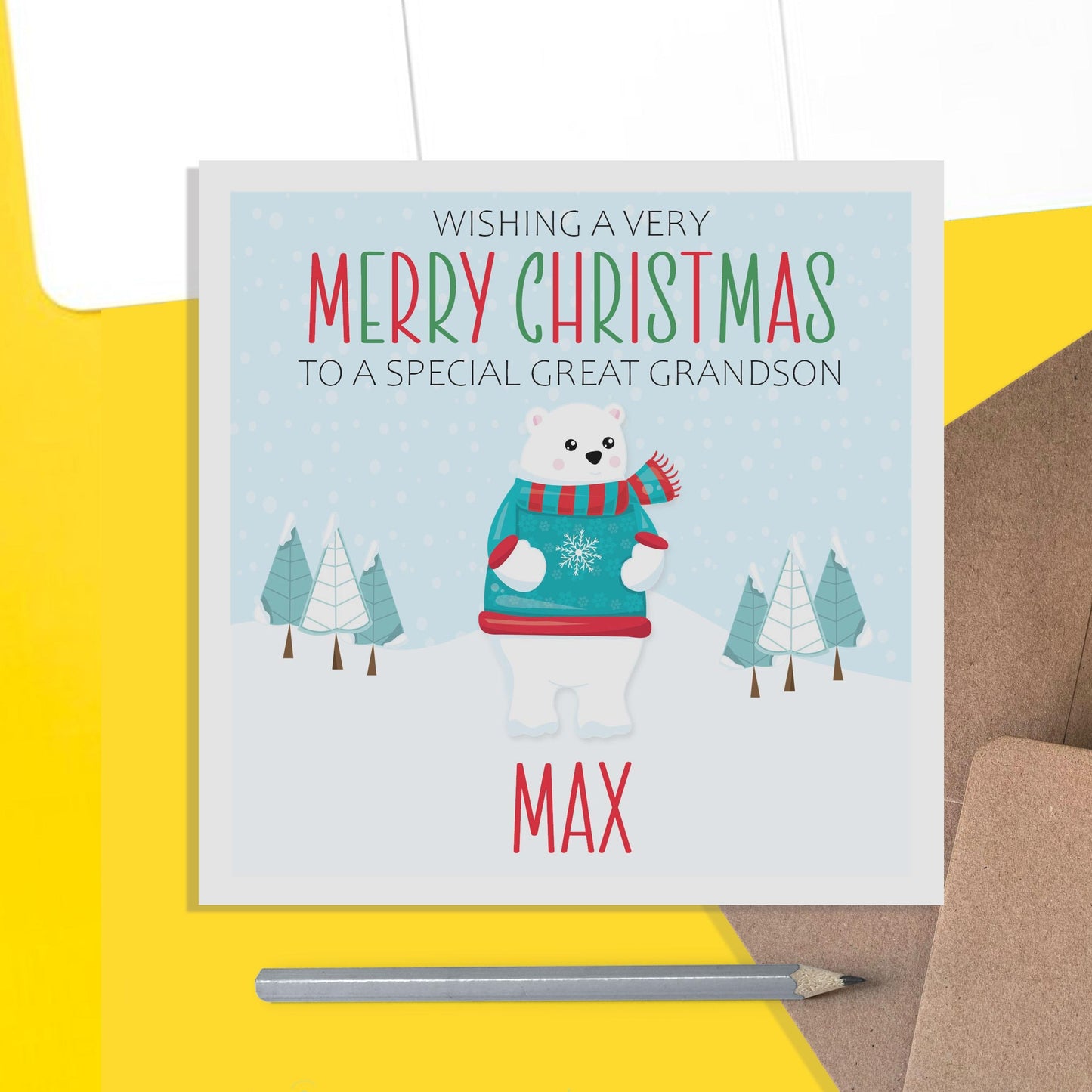 Polar Bear Great Grandson Christmas Card - Personalised Christmas Keepsake - PMPrinted