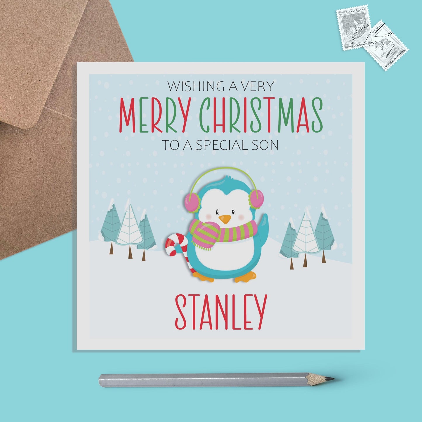 Penguin Son Christmas Card - Personalised Christmas Keepsake - PMPrinted