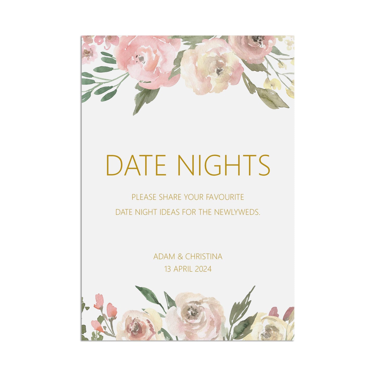 Date Night Wedding Sign - Blush Floral