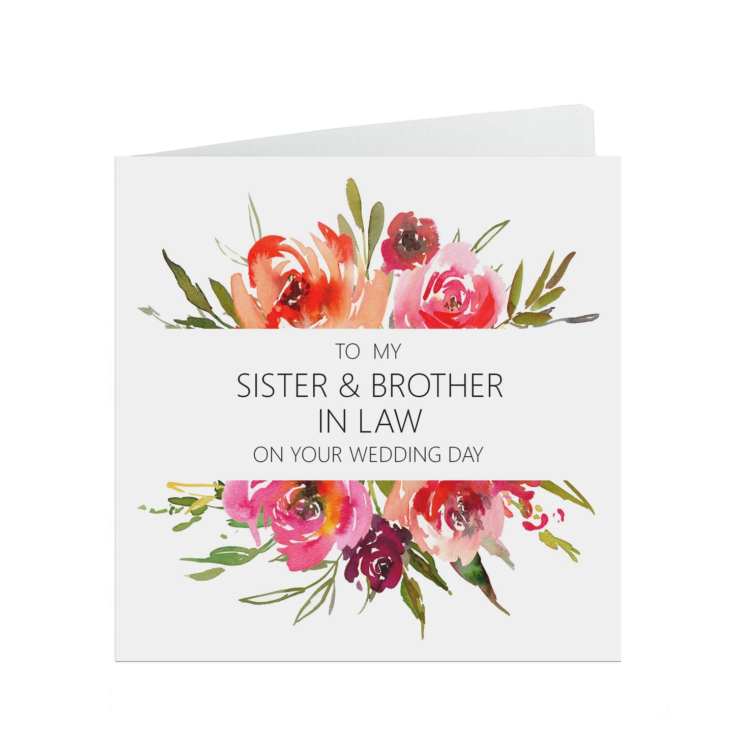 Red Floral Sister & Brother In Law On Your Wedding Day Card - 6x6 Inches With A Kraft Envelope