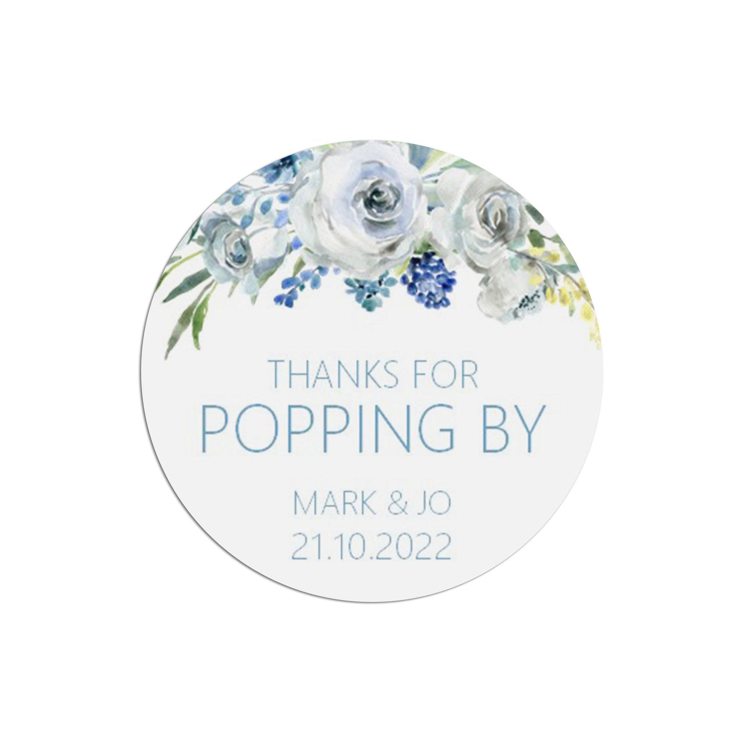 Thanks For Popping By Wedding Stickers - Blue Floral