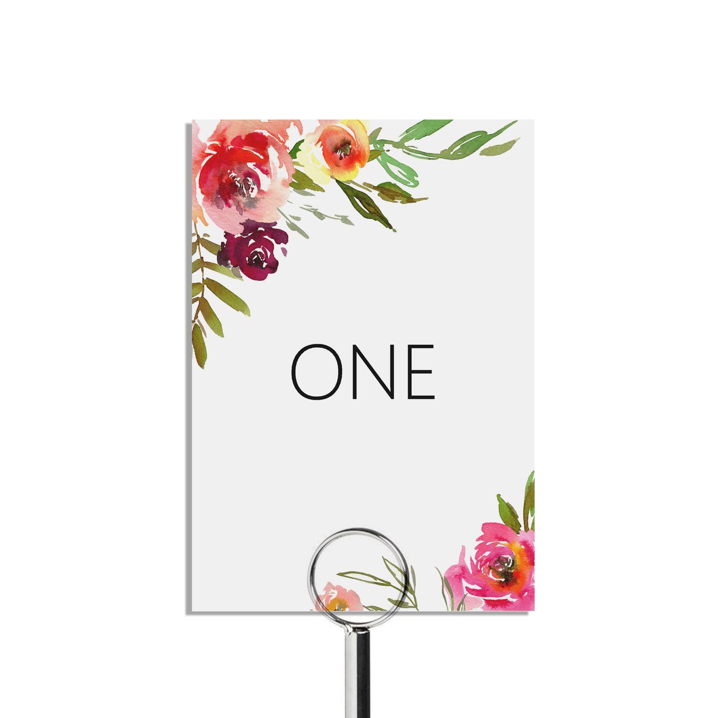 Red Floral Table Number Cards - Numbers 1-15 Plus Top Table 5x7 Inches
