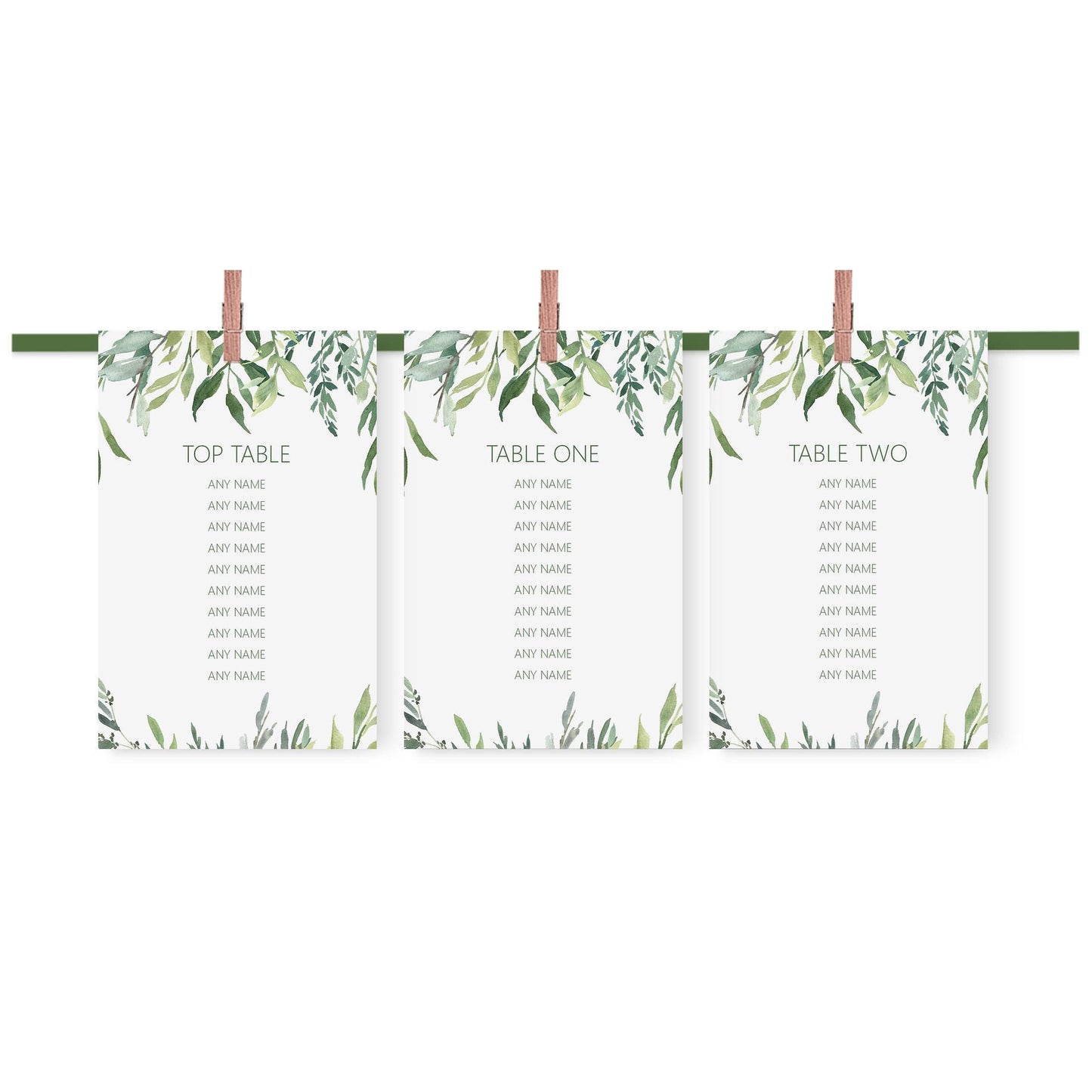 Hanging Table Plan Cards - Greenery