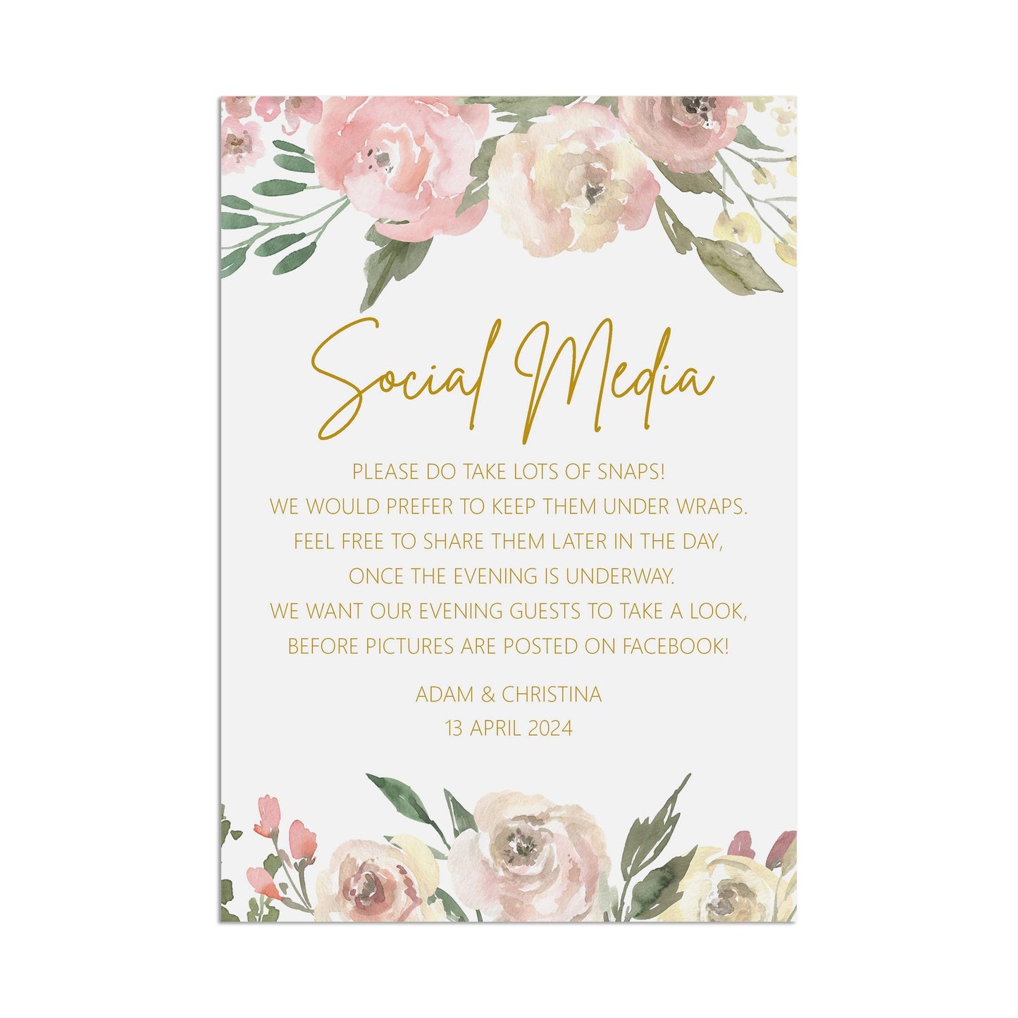 Social Media Wedding Sign - Blush Floral