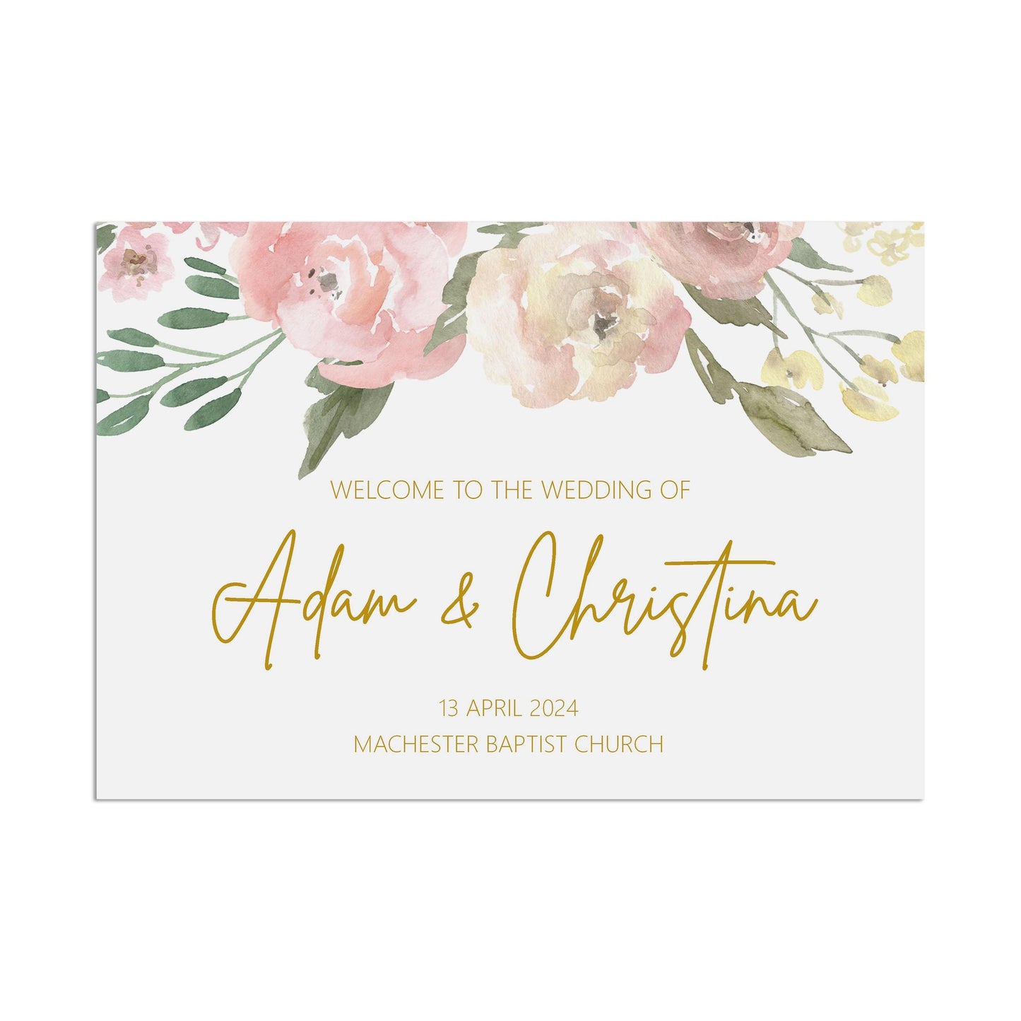 Welcome To The Wedding Of Landscape Sign - Blush Floral