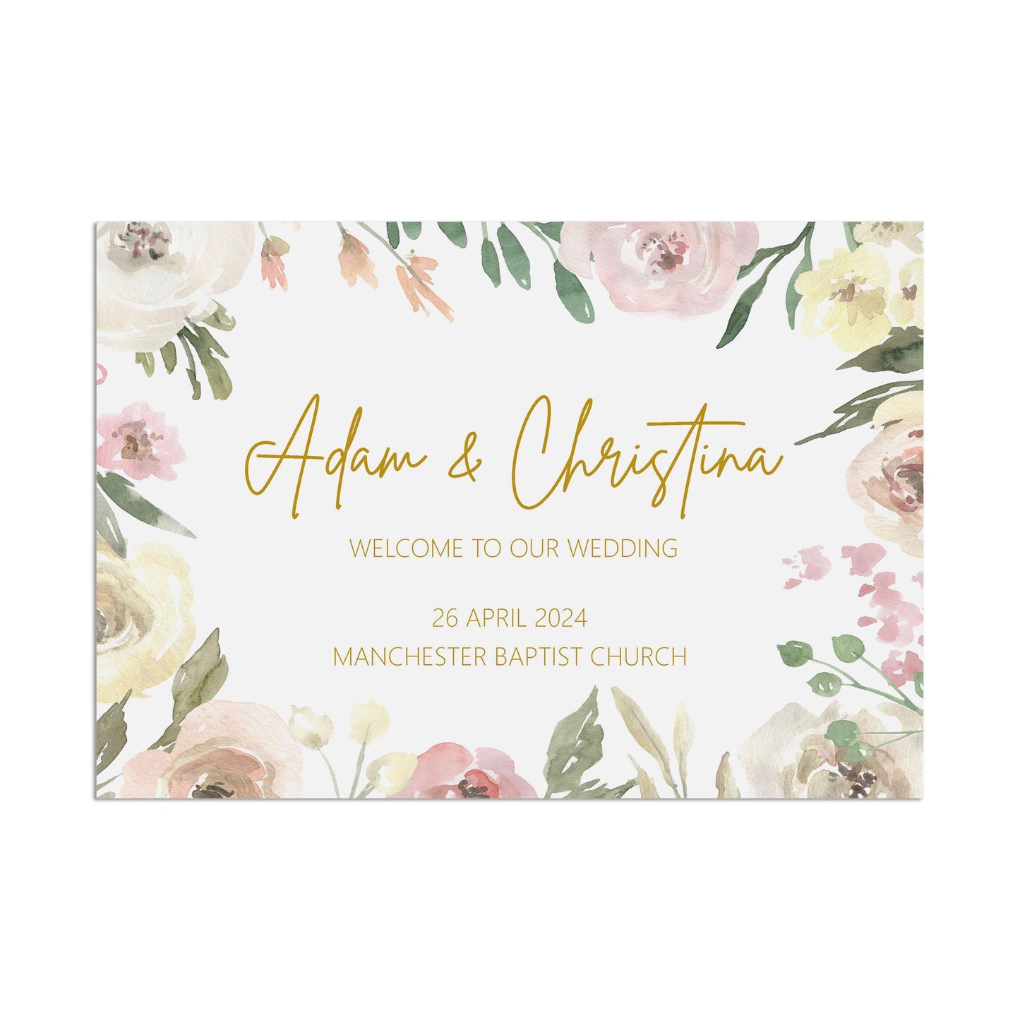 Welcome To Our Wedding Of Landscape Sign - Full Border - Blush Floral