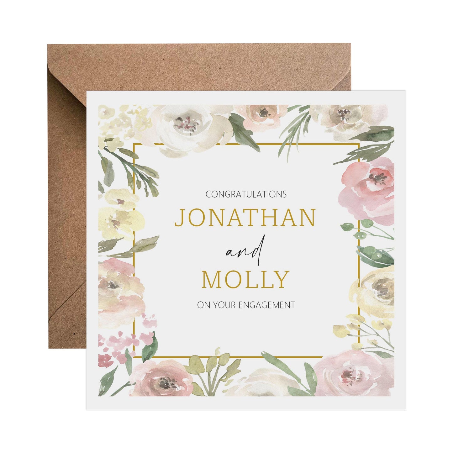 Engagment Card - Personalised Keepsake Card With Names - Blush Floral Design - PMPrinted