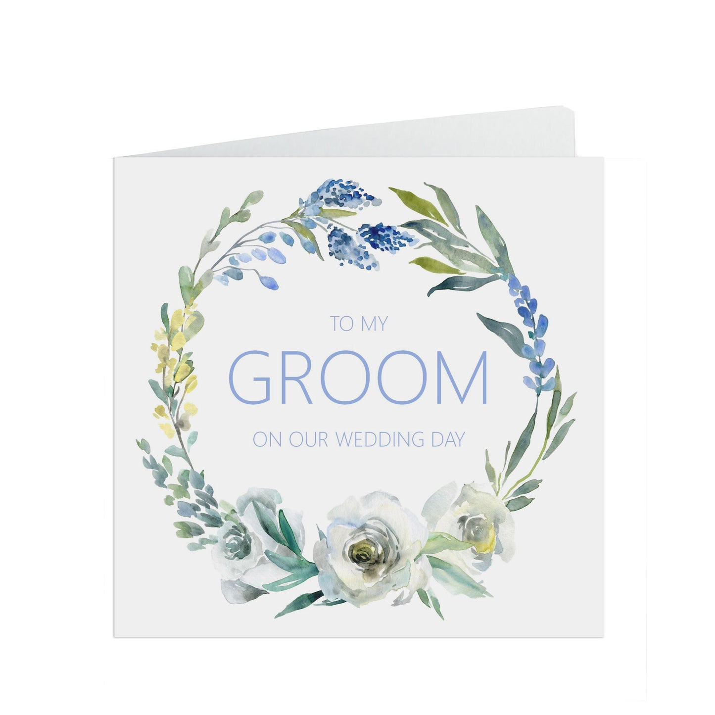 Blue Floral Groom Wedding Day Card - 6x6 Inch Card With A Kraft Envelope