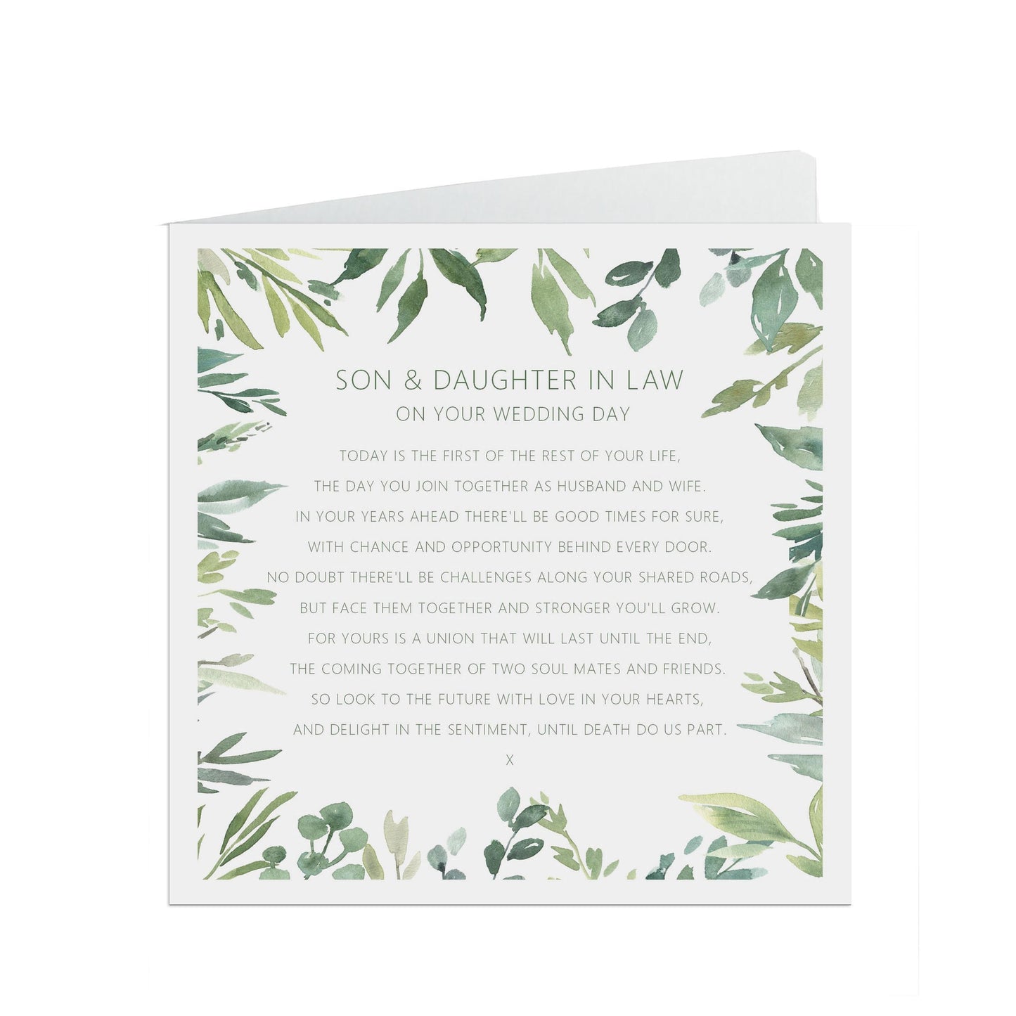 Greenery Son & Daughter In Law On Your Wedding Day Card - 6x6 Inch Square Card With A Kraft Envelope