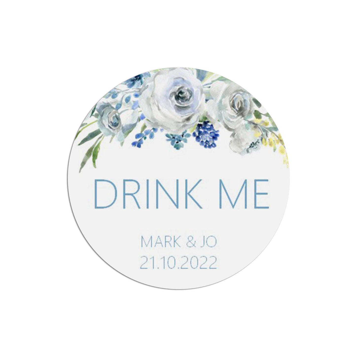 Drink Me Wedding Stickers - Blue Floral