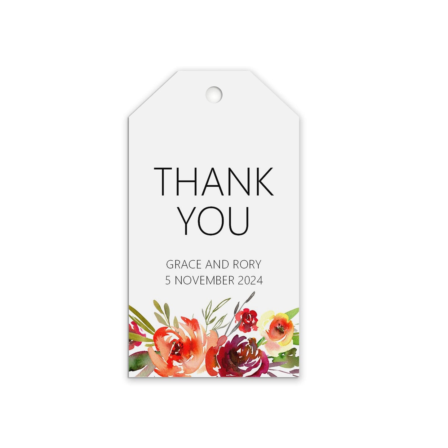 Wedding Favour Gift Tags, Thank You Tags, Red Floral Design Personalised and Printed