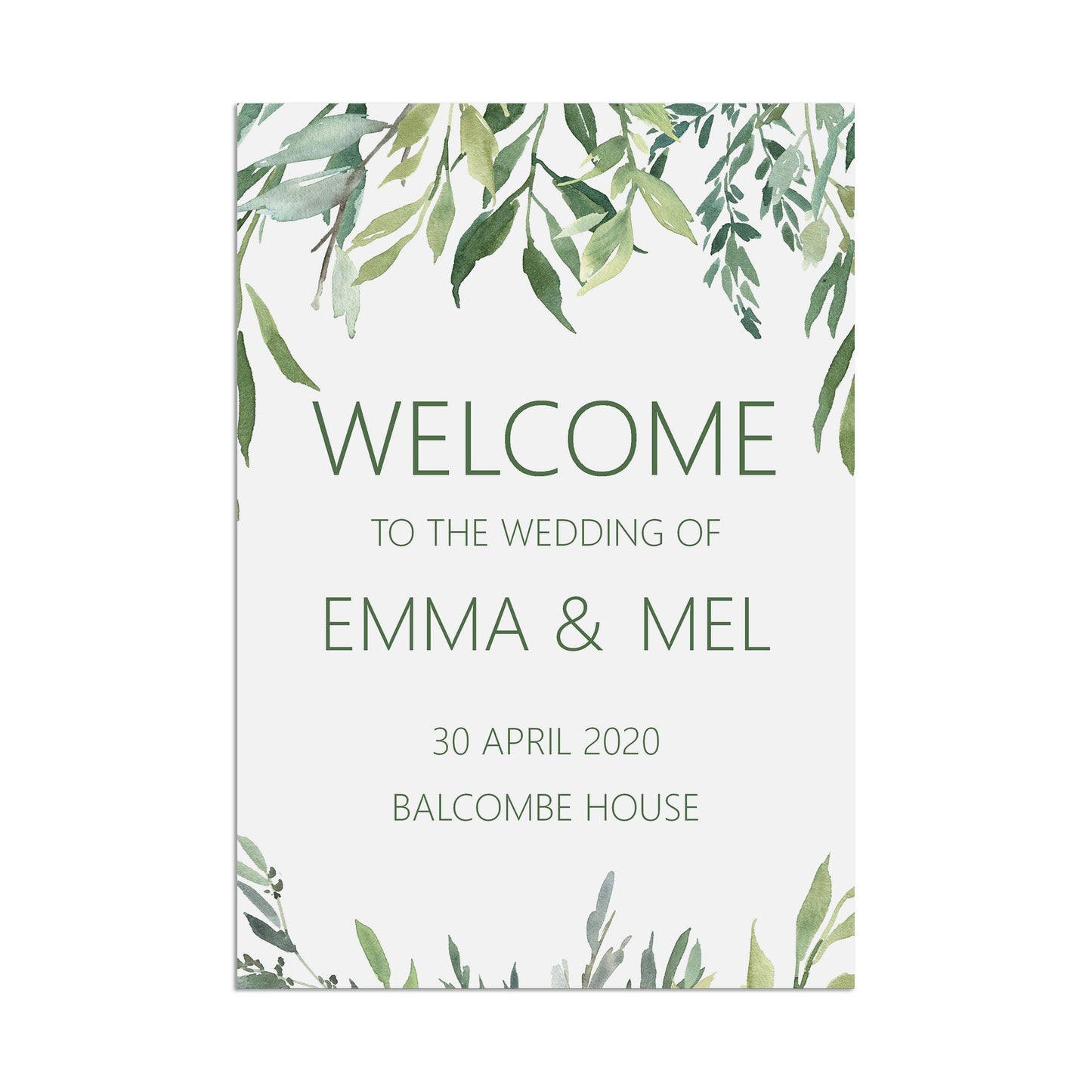 Welcome To The Wedding Of Sign - Greenery