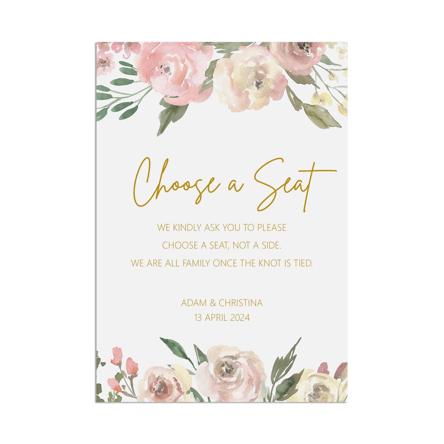 Choose A Seat Wedding Sign - Blush Floral