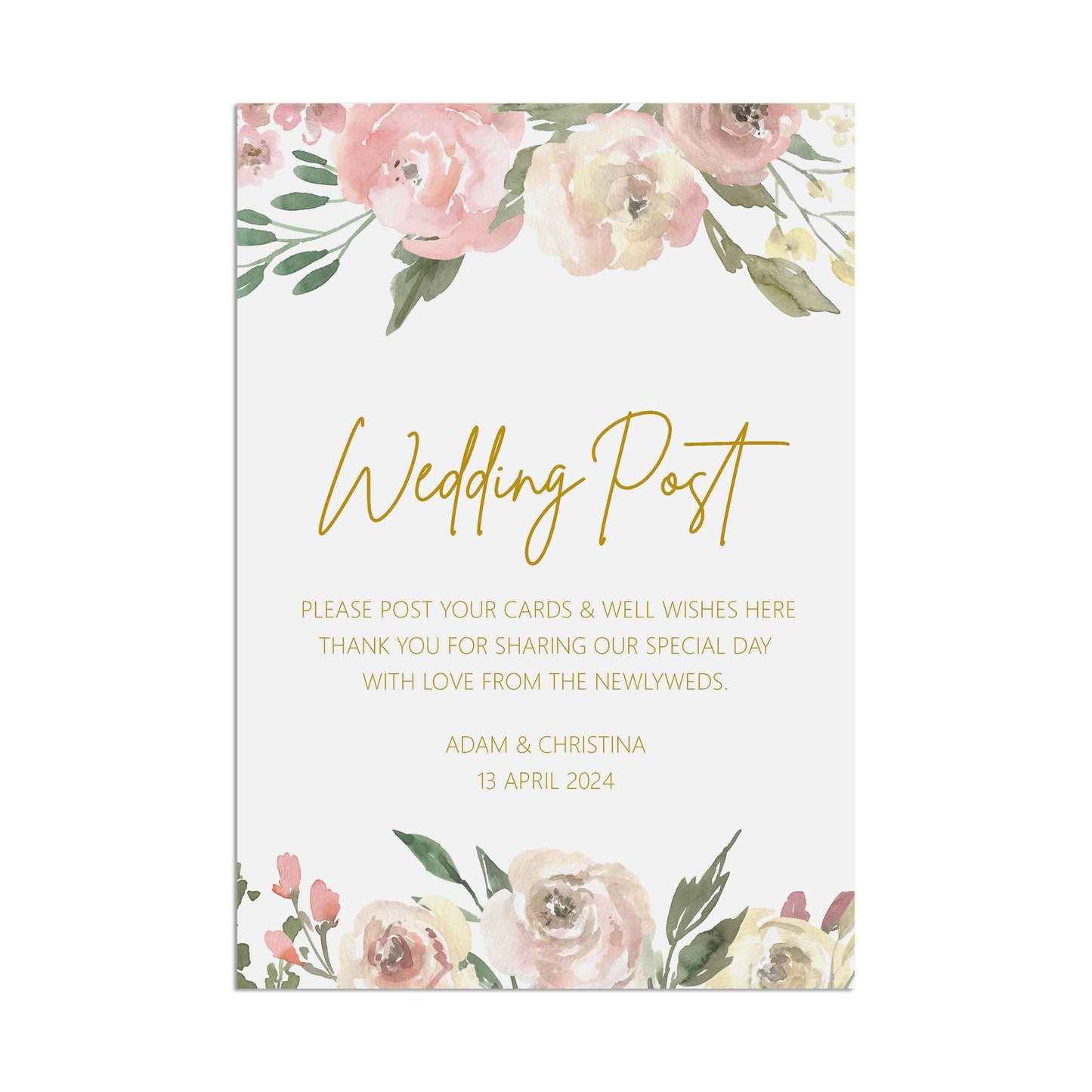 Wedding Post Sign - Blush Floral