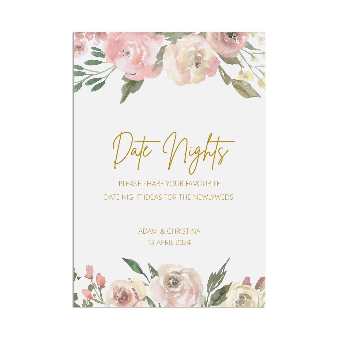 Date Night Wedding Sign - Blush Floral