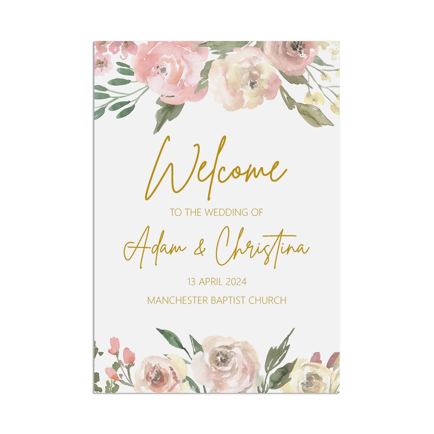 Welcome To The Wedding Of Potrait Sign - Blush Floral