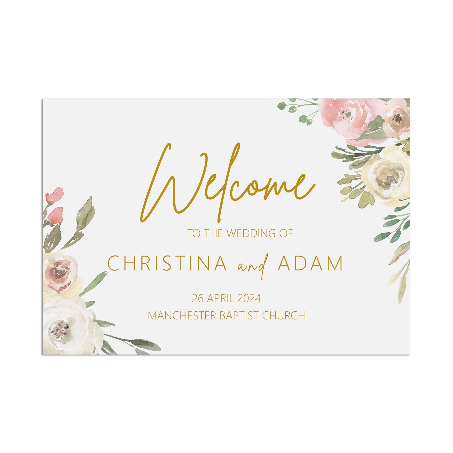 Welcome To The Wedding Of Landscape Sign - Corner Display- Blush Floral