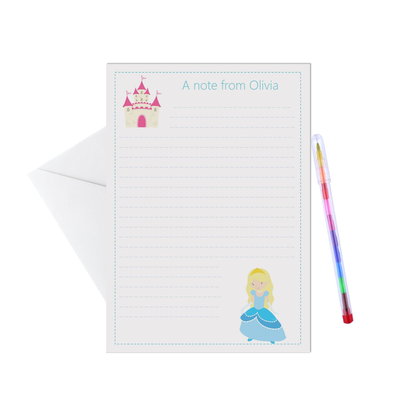 Princess Personalised Letter Writing Set - Pack of 15 Sheets & Envelopes - Lots of Designs