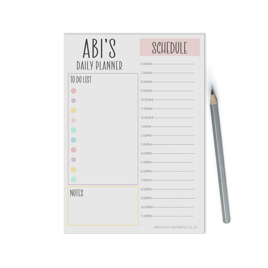 Personalised Schedule Planner, A5 With 50 Undated Tear Off Pages, Daily Pastel Productivity Organiser Notepad