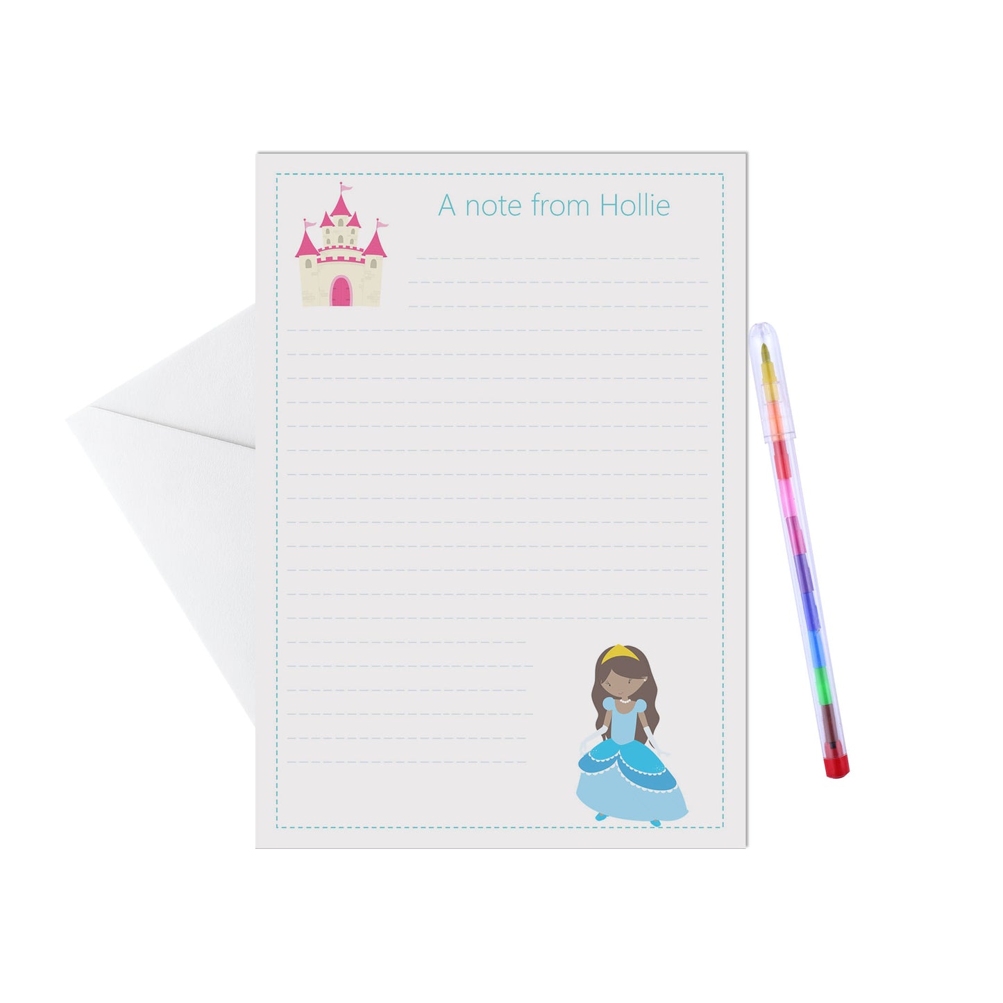 Princess Personalised Letter Writing Set - Pack of 15 Sheets & Envelopes - Lots of Designs