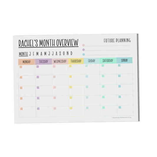 Personalised Undated Colourful Monthly Planner, A4 With 24 Undated Tear Off Pages, Productivity organiser Notepad