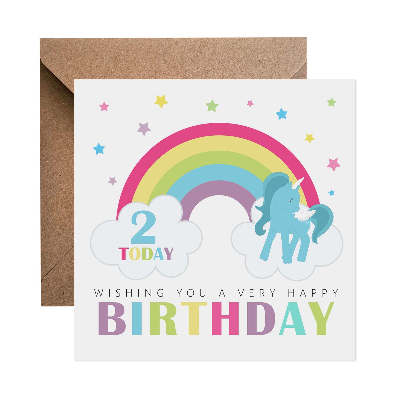 2nd Birthday Card - Rainbow Unicorn