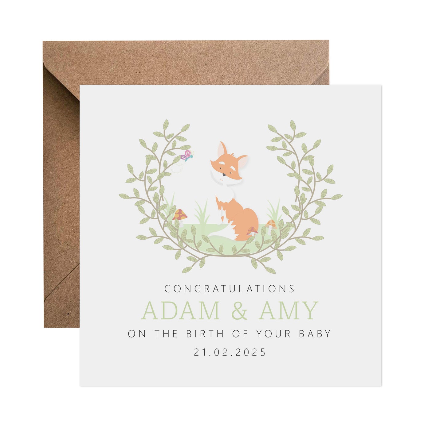 New Baby Personalised Card for Parents - Fox