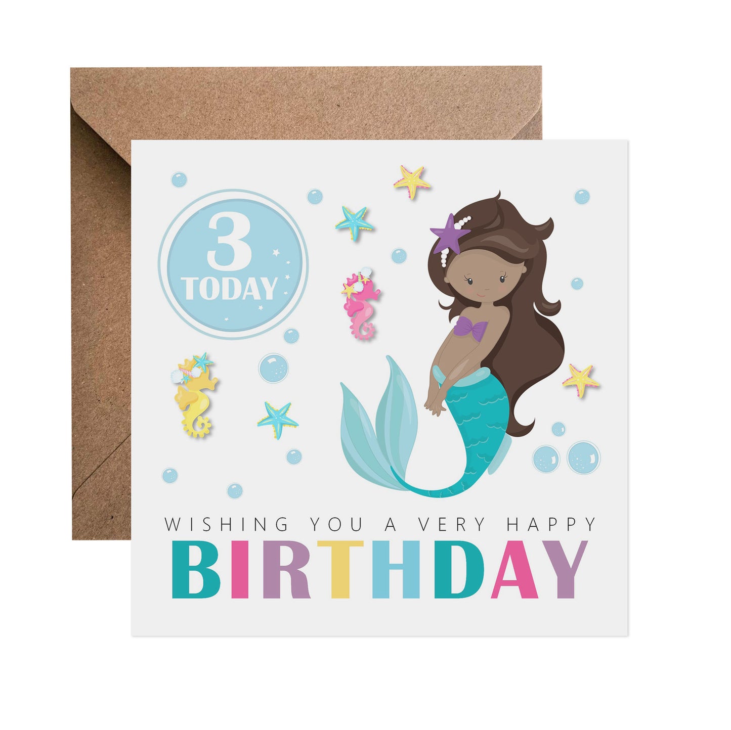 3rd Birthday Card - Purple Mermaid