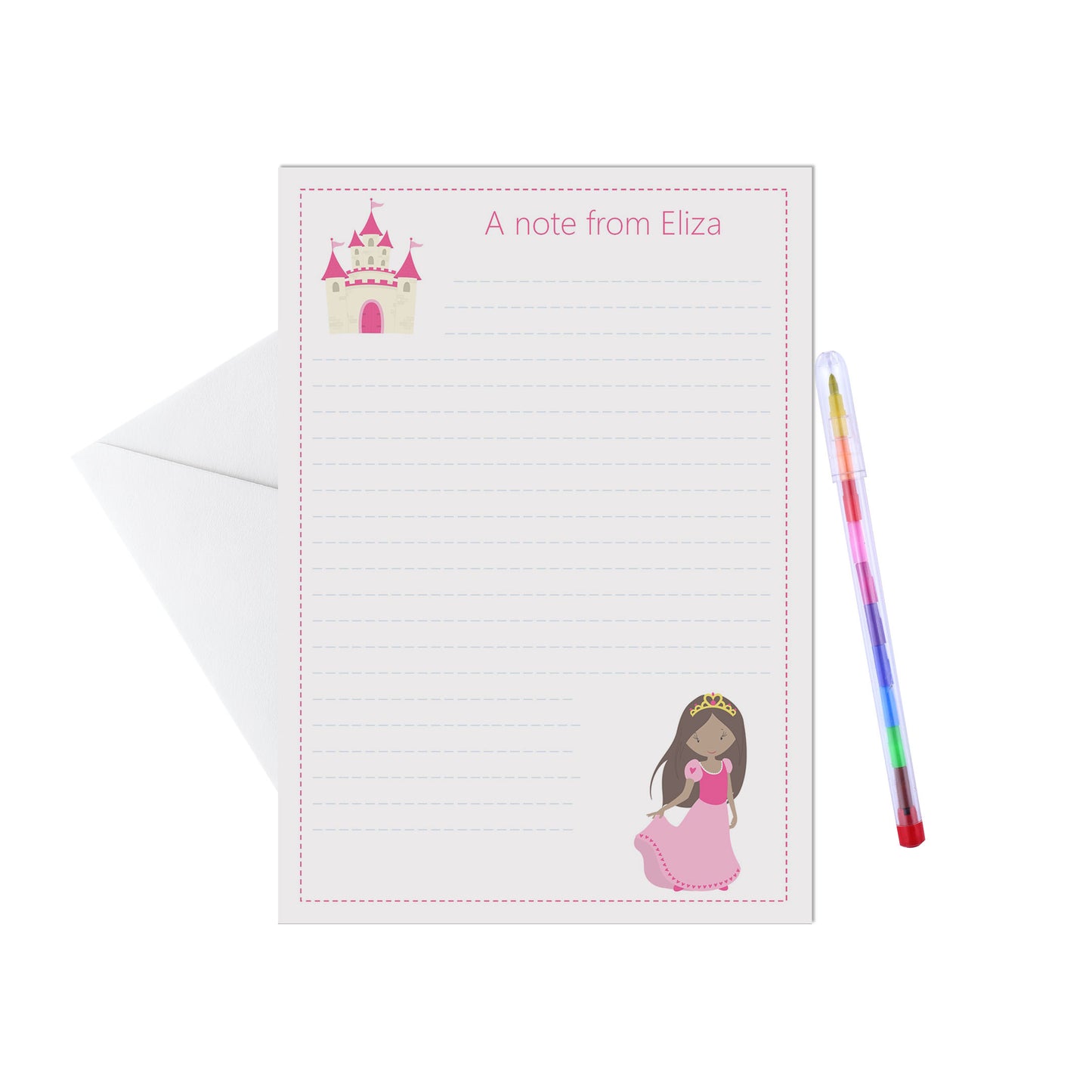 Princess Personalised Letter Writing Set - Pack of 15 Sheets & Envelopes - Lots of Designs