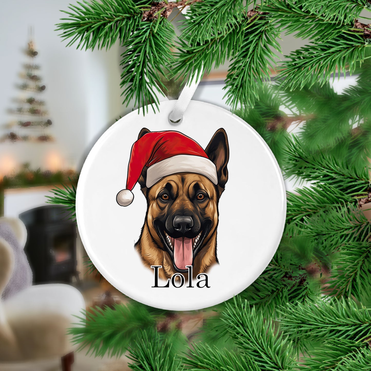 Belgian Malinois Christmas Ceramic Hanging Ornament