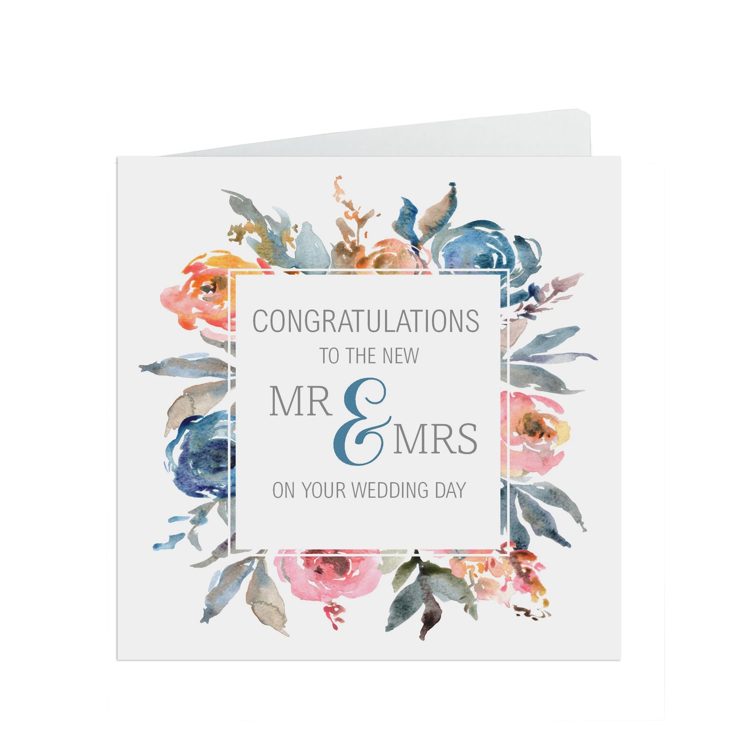 Congratulations To The New Mr & Mrs Wedding Day Card - Blue & Orange