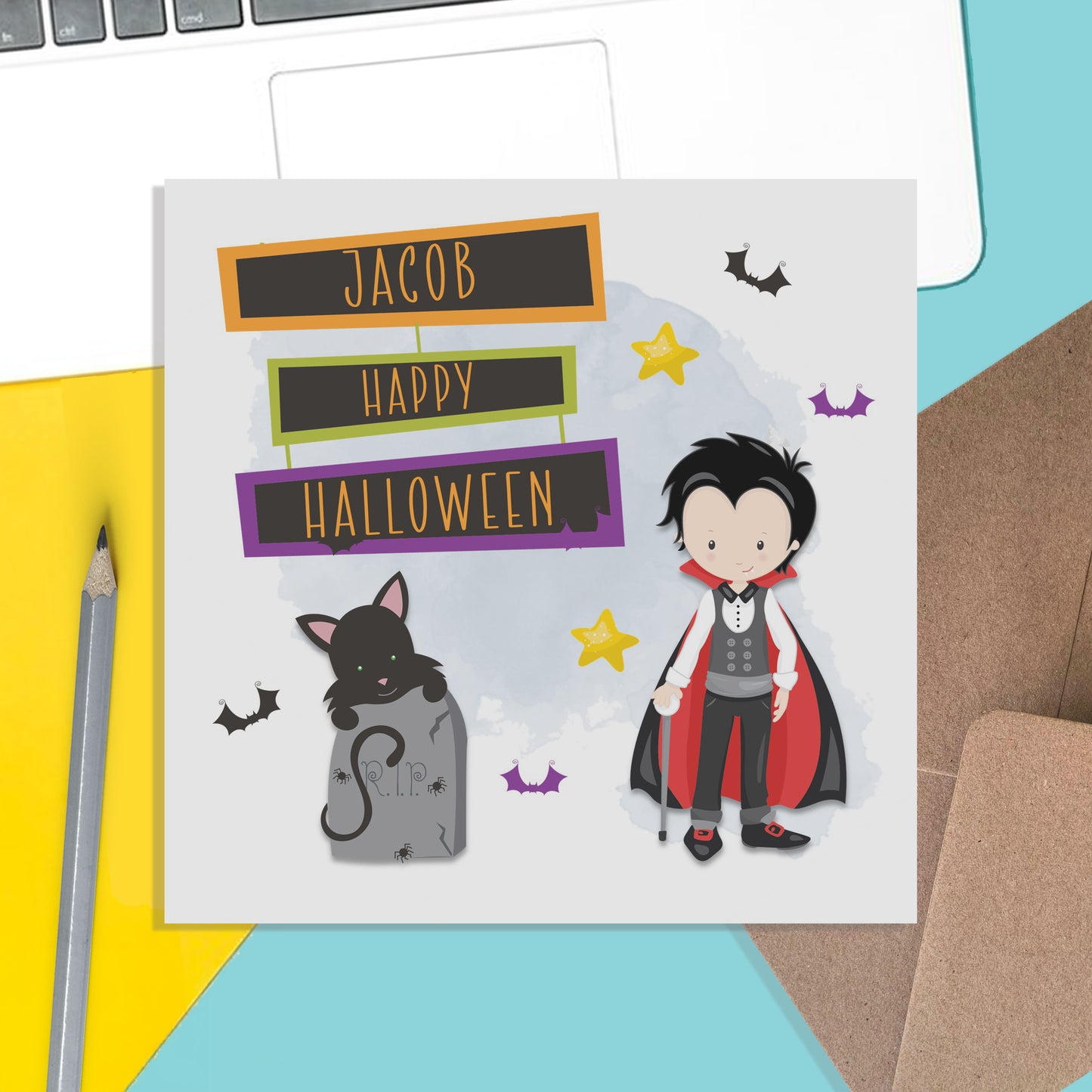 Vampire Halloween Personalised Children's Card