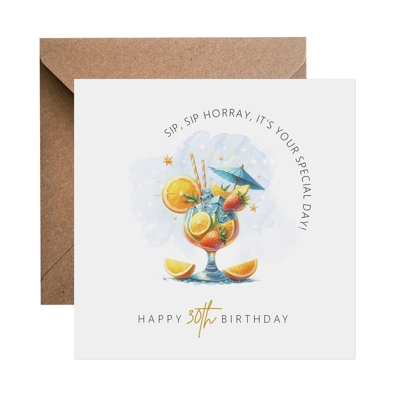30th Birthday Card - Sip Sip Hooray Cocktail Birthday Card