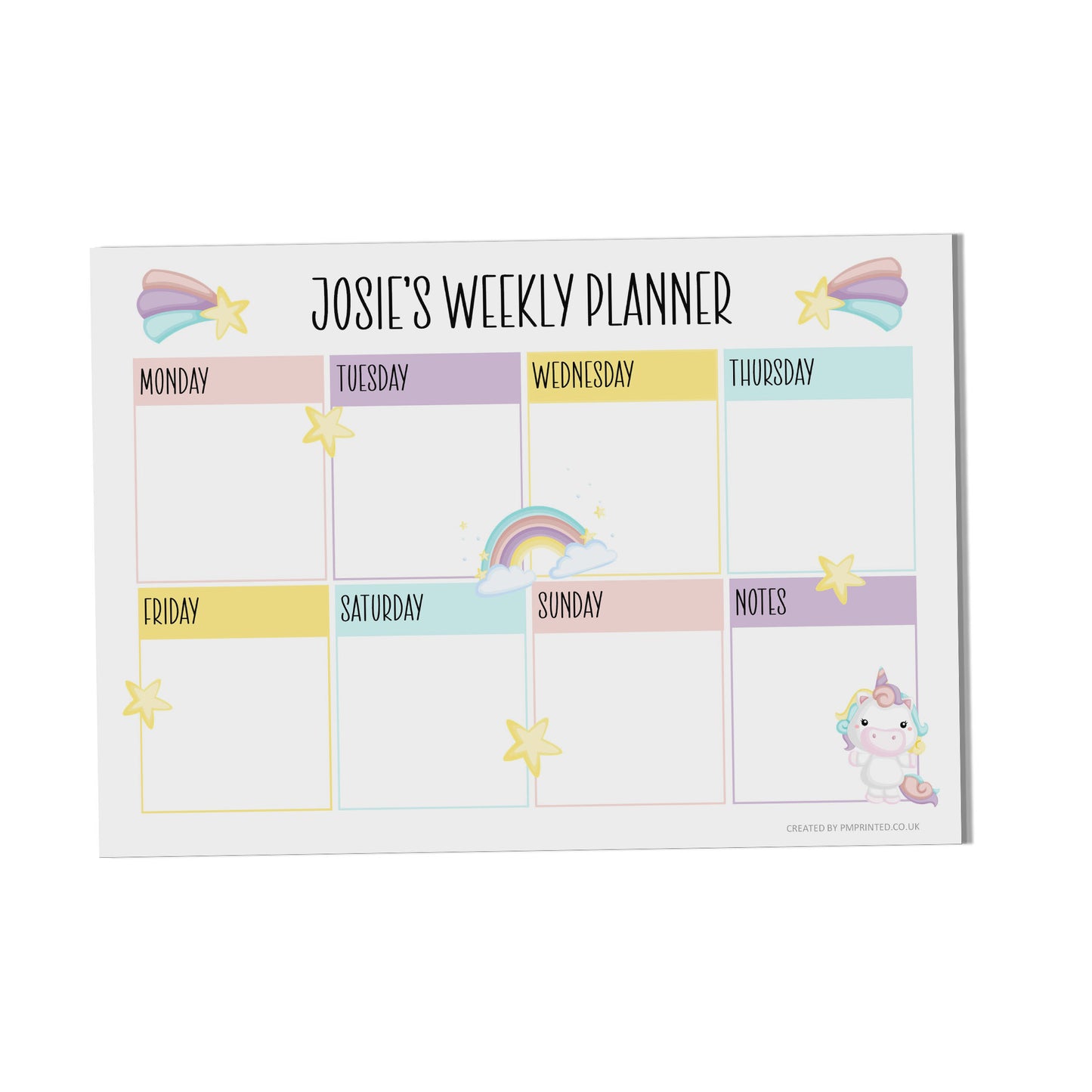 Children's Unicorn Weekly Planner A4 with 52 undated tear off pages