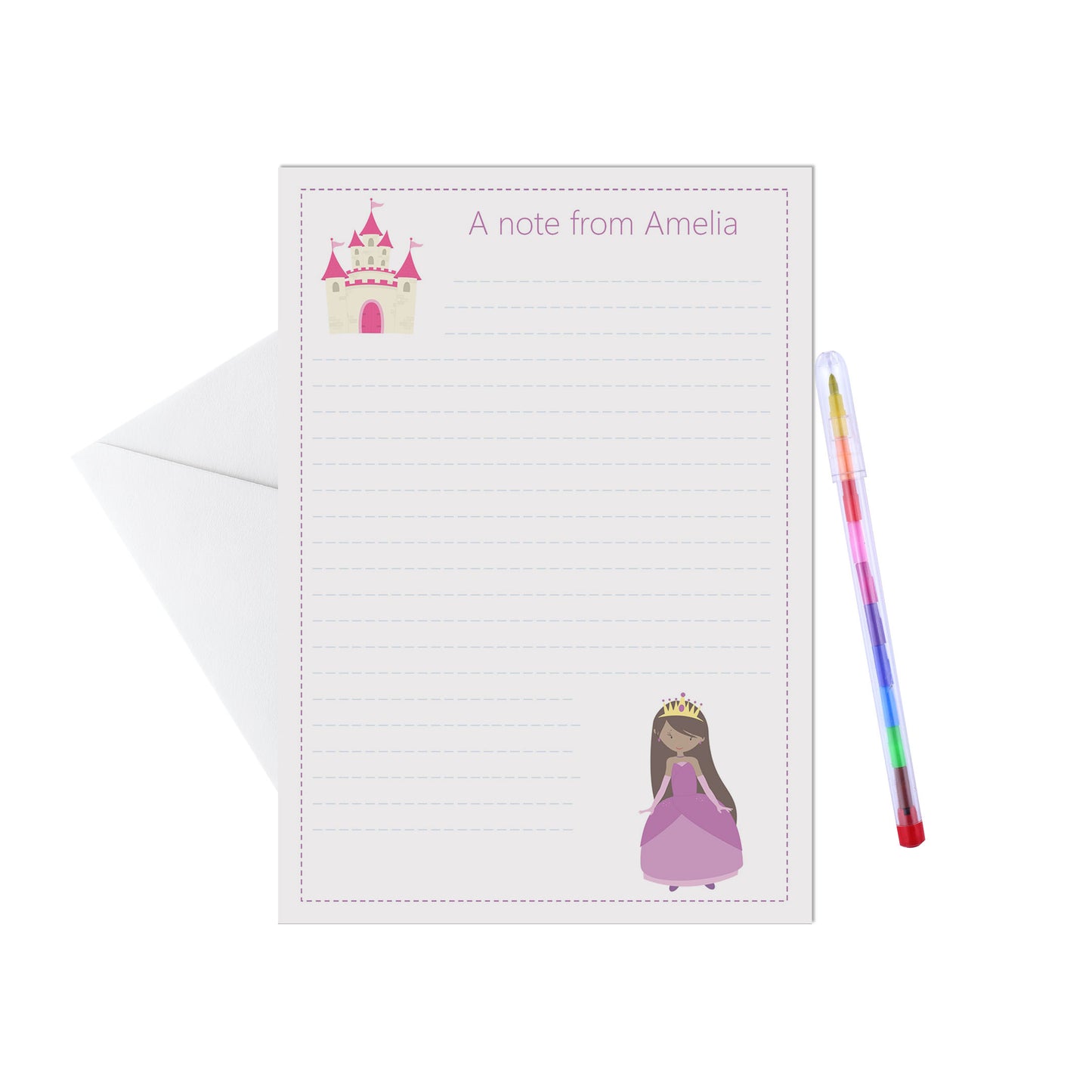 Princess Personalised Letter Writing Set - Pack of 15 Sheets & Envelopes - Lots of Designs