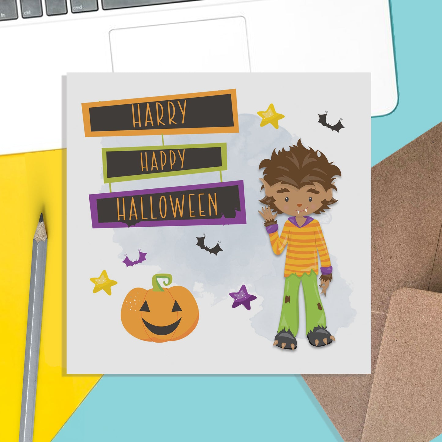 Warewolf Halloween Personalised Children's Card