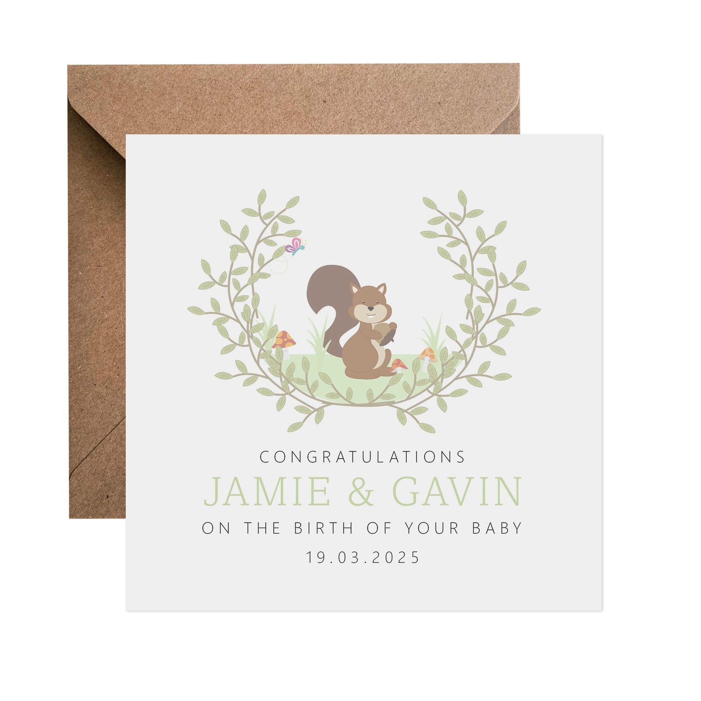 New Baby Personalised Card for Parents - Squirrel
