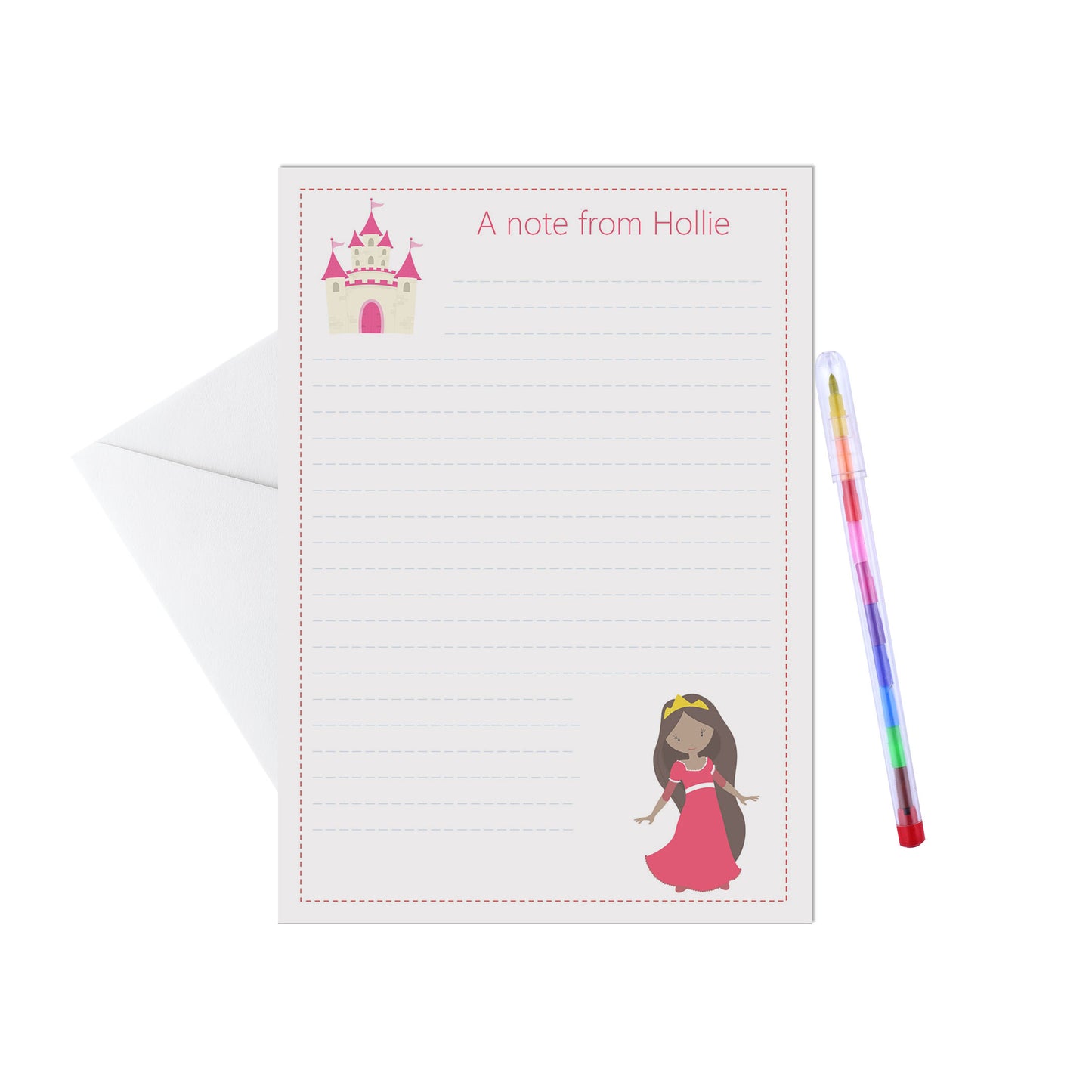 Princess Personalised Letter Writing Set - Pack of 15 Sheets & Envelopes - Lots of Designs