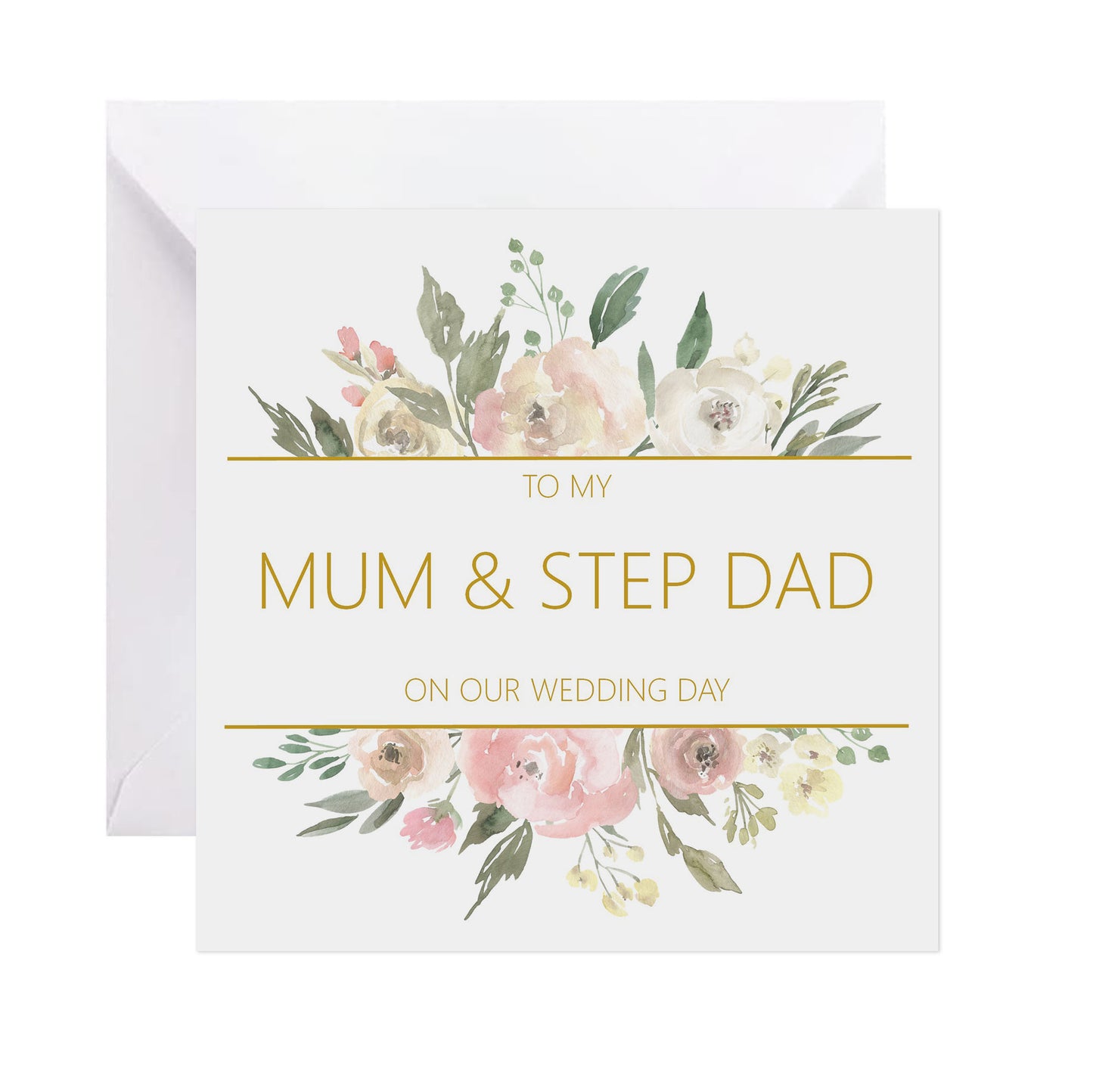 Mum & Step-Dad On Our Wedding Day Card - Blush Floral