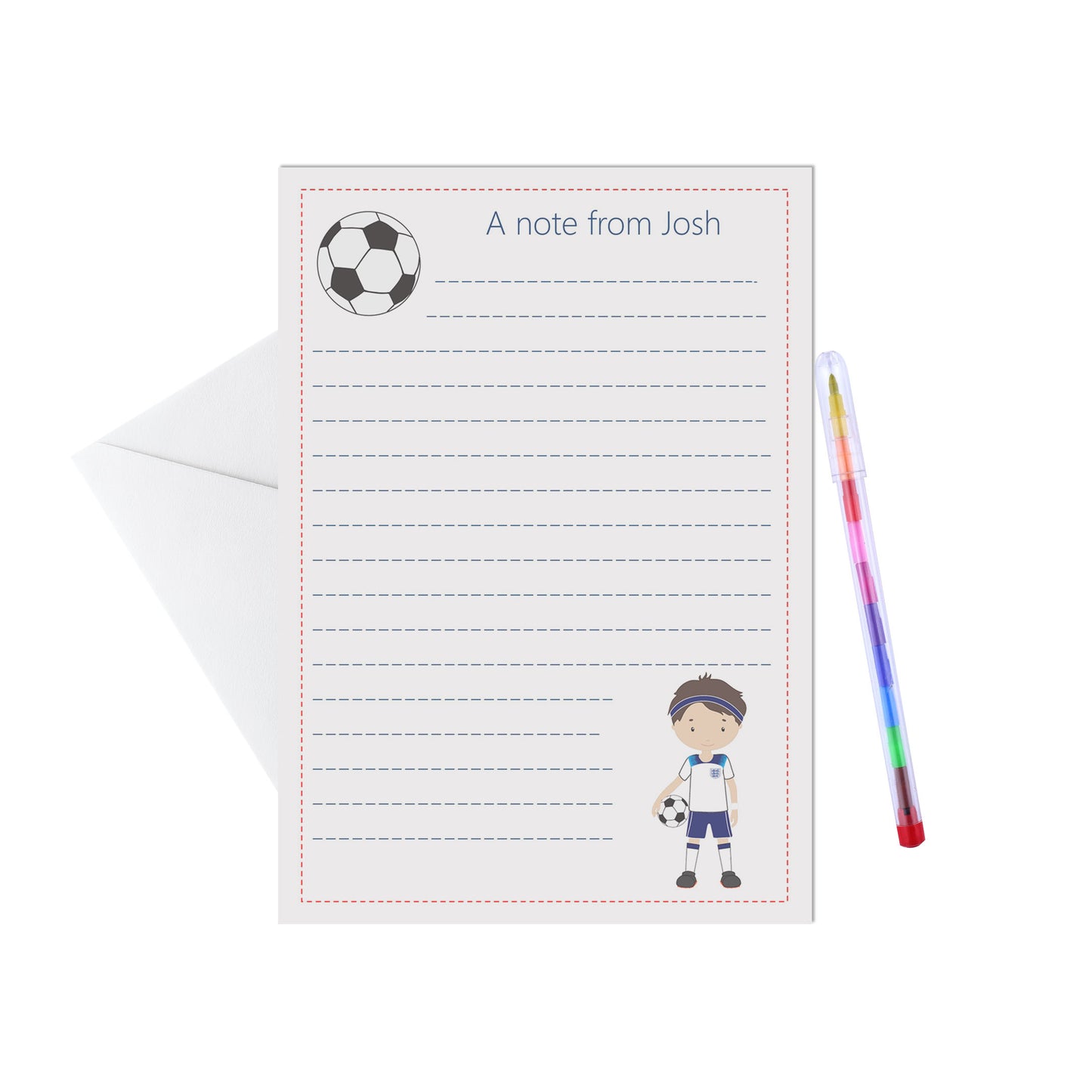Footballer Personalised Letter Writing Set - 15 Sheets & Envelopes - Lots Of Designs