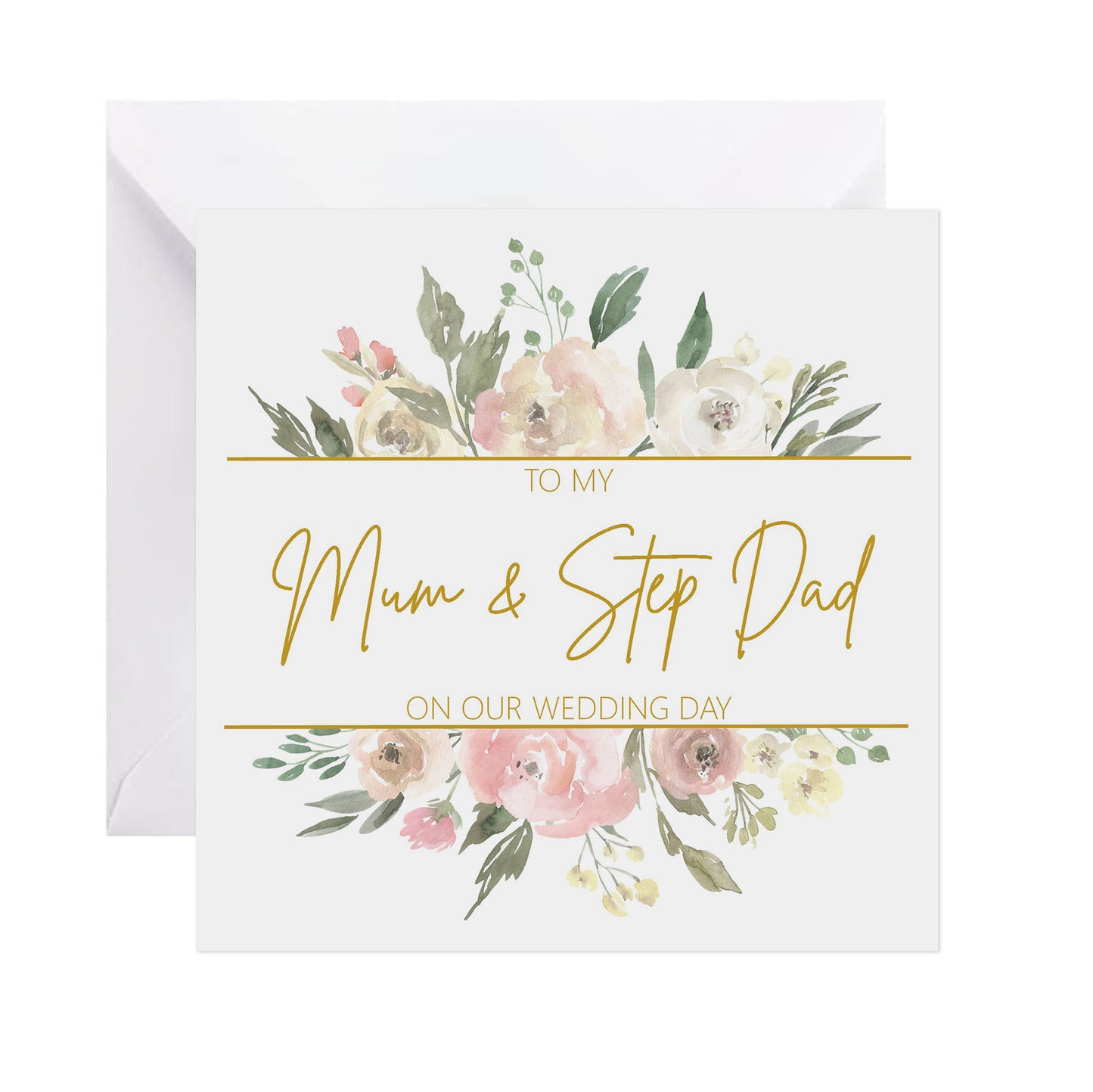 Mum & Step-Dad On Our Wedding Day Card - Blush Floral