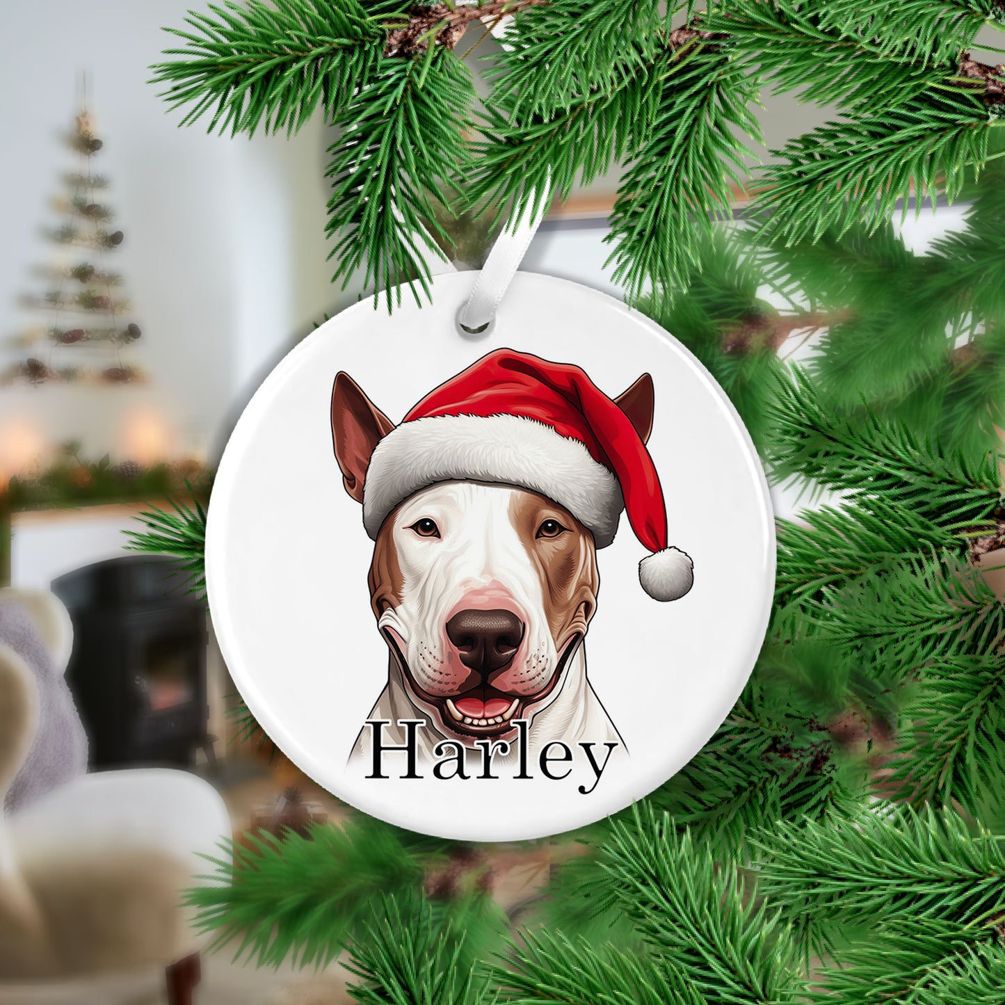 Bull Terrier Christmas Ceramic Hanging Ornament