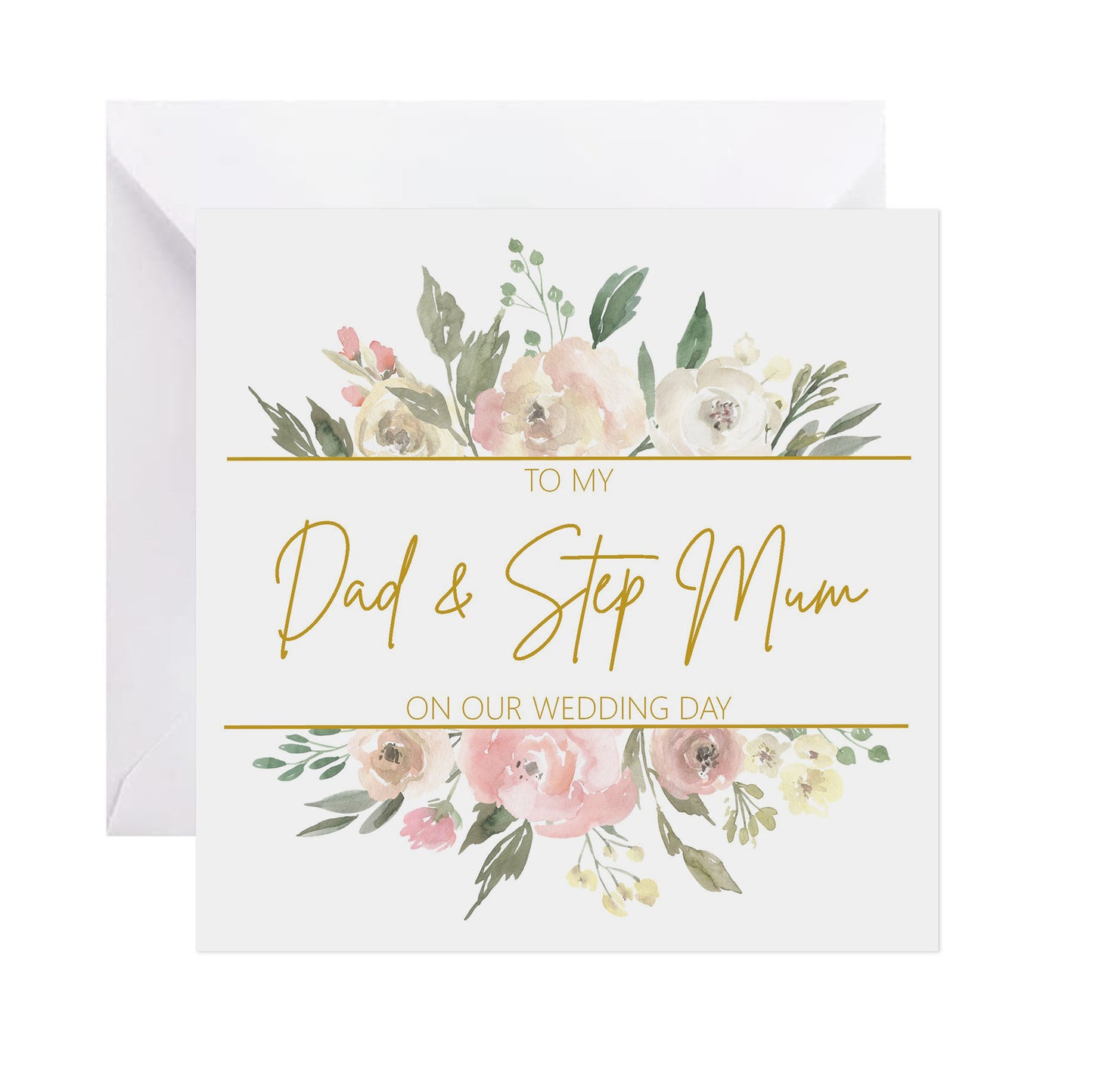 Dad & Step-Mum On Our Wedding Day Card - Blush Floral